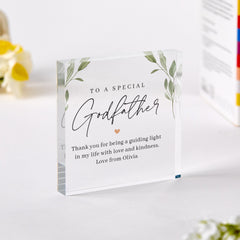 Personalised Godfather Christening Thank You Gift Elegant Acrylic Plaque Keepsake with Message Present from Godchild Baptism Gift