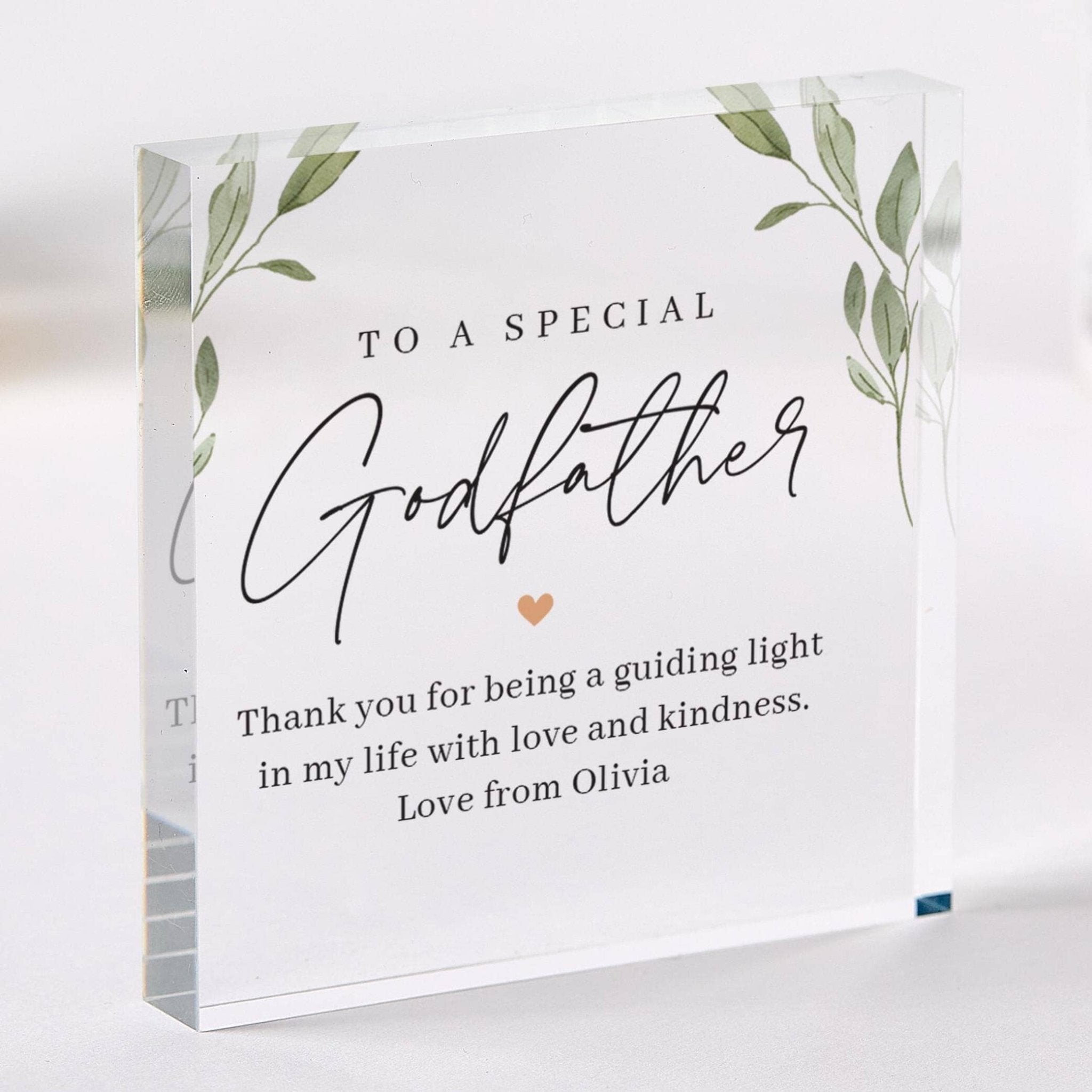 Personalised Godfather Christening Thank You Gift Elegant Acrylic Plaque Keepsake with Message Present from Godchild Baptism Gift