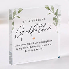 Personalised Godfather Christening Thank You Gift Elegant Acrylic Plaque Keepsake with Message Present from Godchild Baptism Gift