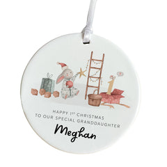 Personalised Granddaughter 1st Christmas Ornament Ceramic Bunny Tree Decoration Keepsake – Gift for Baby Girl Toddler First Xmas