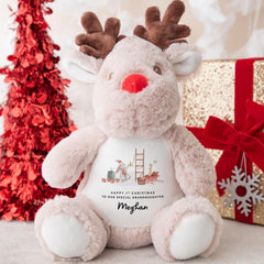 Personalised Granddaughter 1st Christmas Reindeer Teddy Festive Plush Keepsake from Grandparents or Family for Baby Girl Xmas Gift