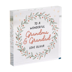 Personalised Grandma & Grandad Acrylic Plaque Gift – Floral Wreath Keepsake for Birthday, Christmas or Grandparents Day from Grandchild