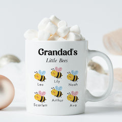 Personalised Grandpa Mug, Custom Grandchildren Names Gift, Little Bees Coffee Cup