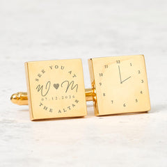 Personalised Groom Wedding Cufflinks Custom Initials Date and Altar Time Engraved Cufflinks Gift for Groom from Bride