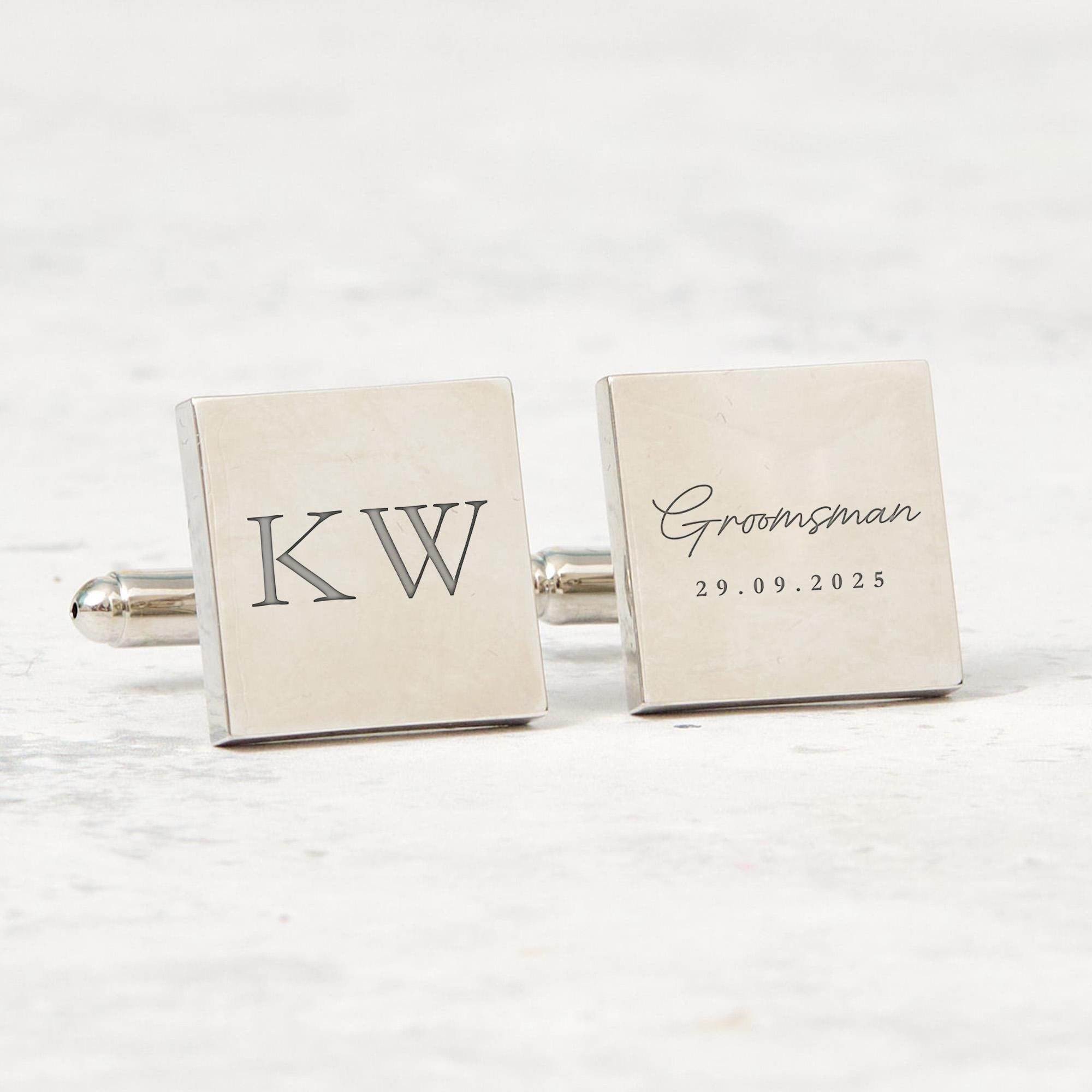 Personalised Groomsman Cufflinks Custom Initial and Wedding Date Gift for Best Man, Ushers or Father of the Bride Wedding Role Cufflinks