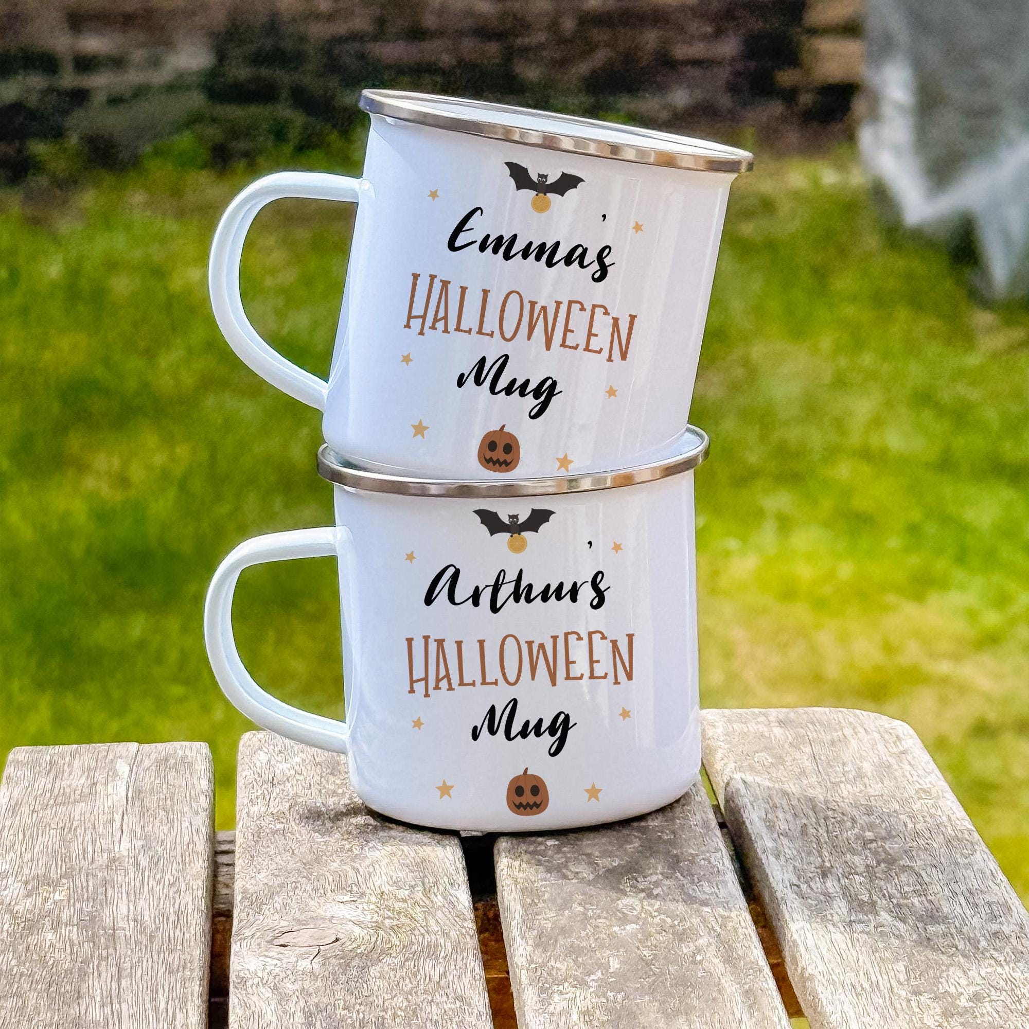 Personalised Halloween Mug, Custom Name Pumpkin Bat Kids Cup