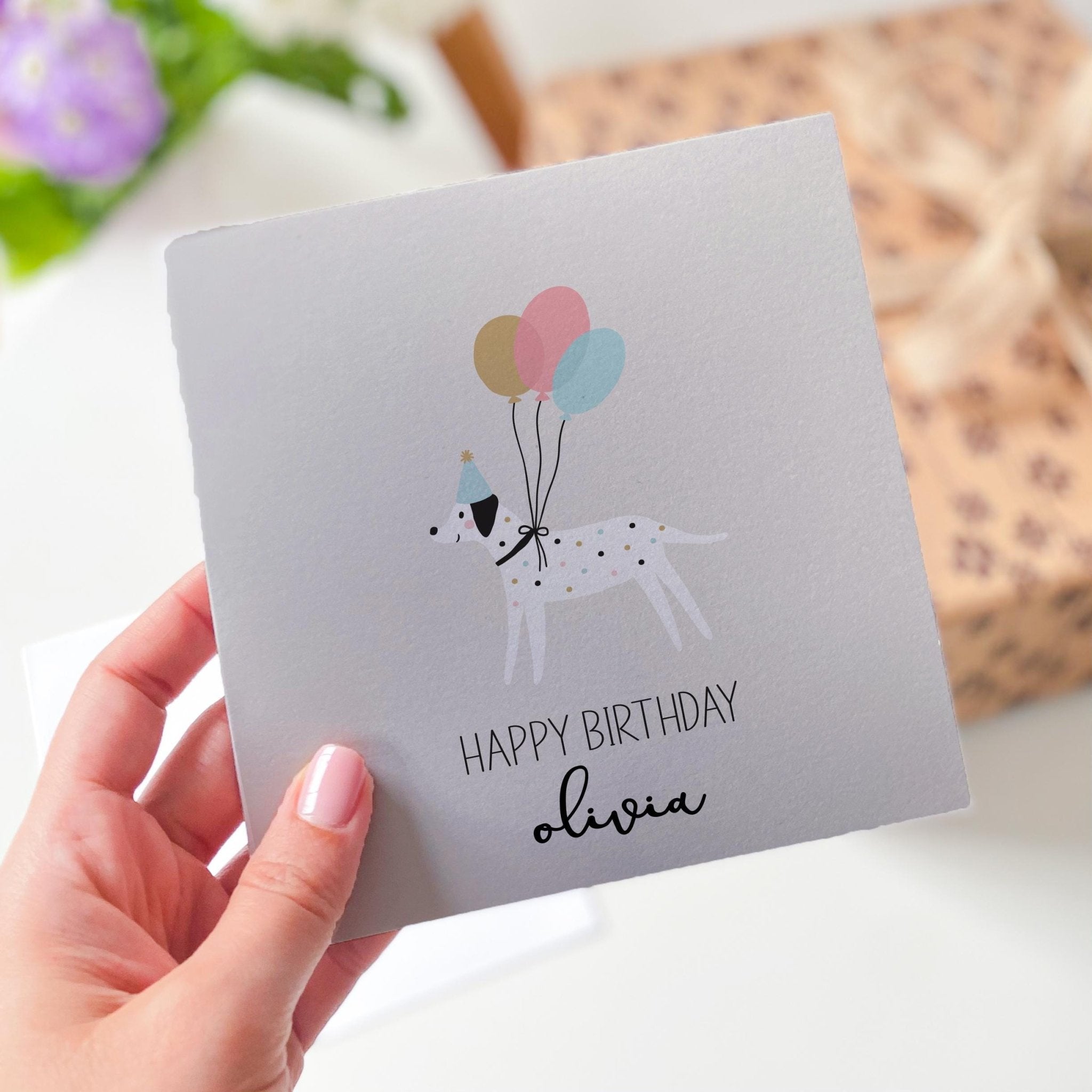Personalised Happy Birthday Card For Dog Owner With Cute Dog And Balloons For Dog Mum Dog Lover Girlfriend Kid Funny Birthday Animal Card