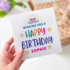 Personalised Happy Birthday Card with Name Colourful Celebration Design for Friends Family Kids and Loved Ones
