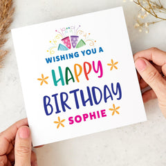 Personalised Happy Birthday Card with Name Colourful Celebration Design for Friends Family Kids and Loved Ones
