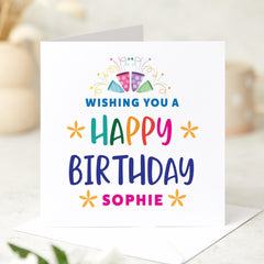Personalised Happy Birthday Card with Name Colourful Celebration Design for Friends Family Kids and Loved Ones