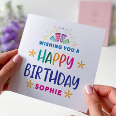 Personalised Happy Birthday Card with Name Colourful Celebration Design for Friends Family Kids and Loved Ones