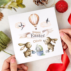 Personalised Happy Easter Card for Boy Girl Name Bunny Cute Card for Nephew Niece Son Daughter Kids Baby First Easter Gift Rabbit Card 1st