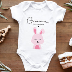 Personalised Happy Easter Kids T-Shirt With Name Baby Boy Cute Bunny Design For Boys Childrens Tshirt Bunny Tshirt
