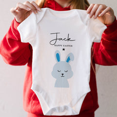 Personalised Happy Easter Kids T-Shirt With Name Bunny Design For Boys Girls Childrens Tshirt Bunny 1st Easter