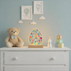Personalised Happy Easter LED Egg Night Light – Custom Floral Acrylic Lamp Gift for Baby or Child