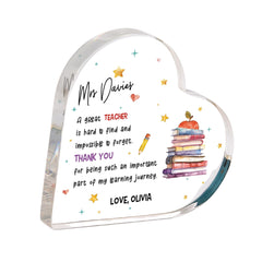 Personalised Heart Acrylic Plaque Gift for Teacher End of Term Gift Thank You Keepsake Primary Nursery End Year Teacher's Day Appreciation