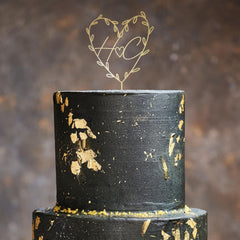 Personalised Heart Initials Cake Topper, Rustic Engagement Anniversary, Wooden Gold Silver Rose Gold Black Initials