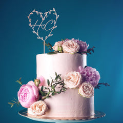 Personalised Heart Initials Cake Topper, Rustic Engagement Anniversary, Wooden Gold Silver Rose Gold Black Initials