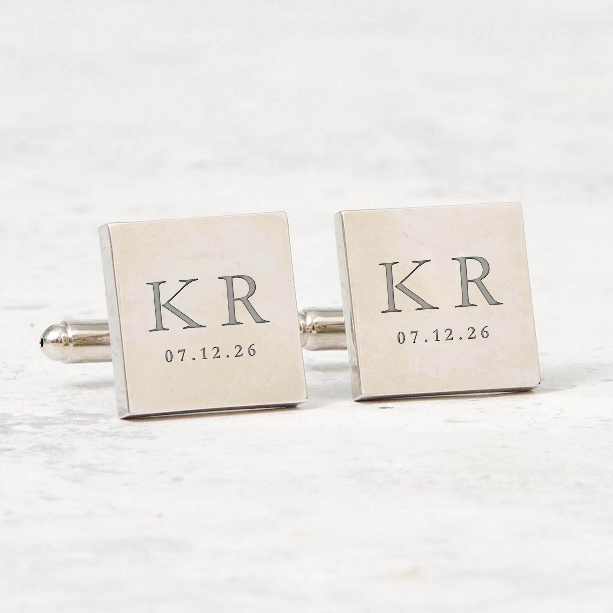 Personalised Initials and Date Cufflinks Custom Engraved Gift for Him Wedding Anniversary Graduation Prom or Valentine’s Day