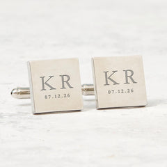 Personalised Initials and Date Cufflinks Custom Engraved Gift for Him Wedding Anniversary Graduation Prom or Valentine’s Day