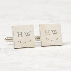 Personalised Initials and Date Cufflinks Custom Wedding Engagement Anniversary Graduation or Groom Gift for Husband Partner Dad Son
