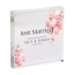 Personalised Just Married Acrylic Plaque Wedding Day Gift for Couple Husband and Wife or Newlyweds Custom Names Keepsake for Friends Family
