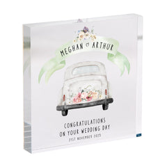 Personalised Just Married Acrylic Plaque, Wedding Day Gift with Names and Date, Romantic Keepsake for Couple