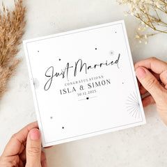 Personalised Just Married Wedding Card with Names and Date Elegant Congratulations Card for Bride & Groom