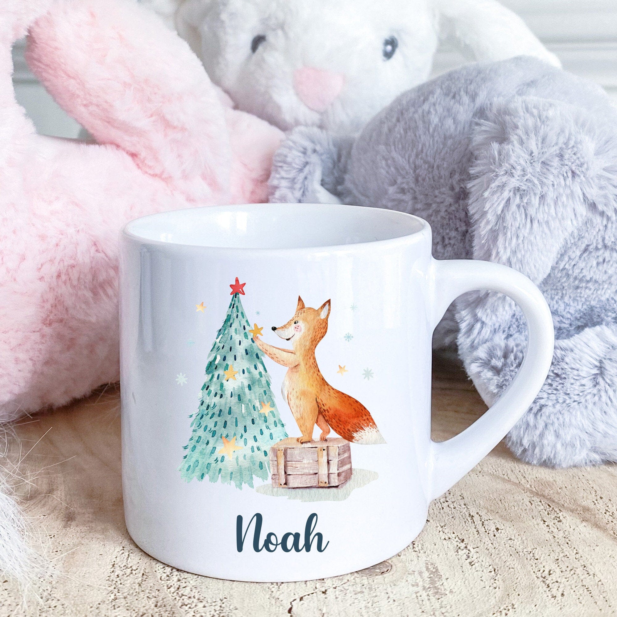 Personalised Kids Christmas Mug With Child's Name Fox Christmas Tree Snowman Boy Girl Gift For Son Daughter