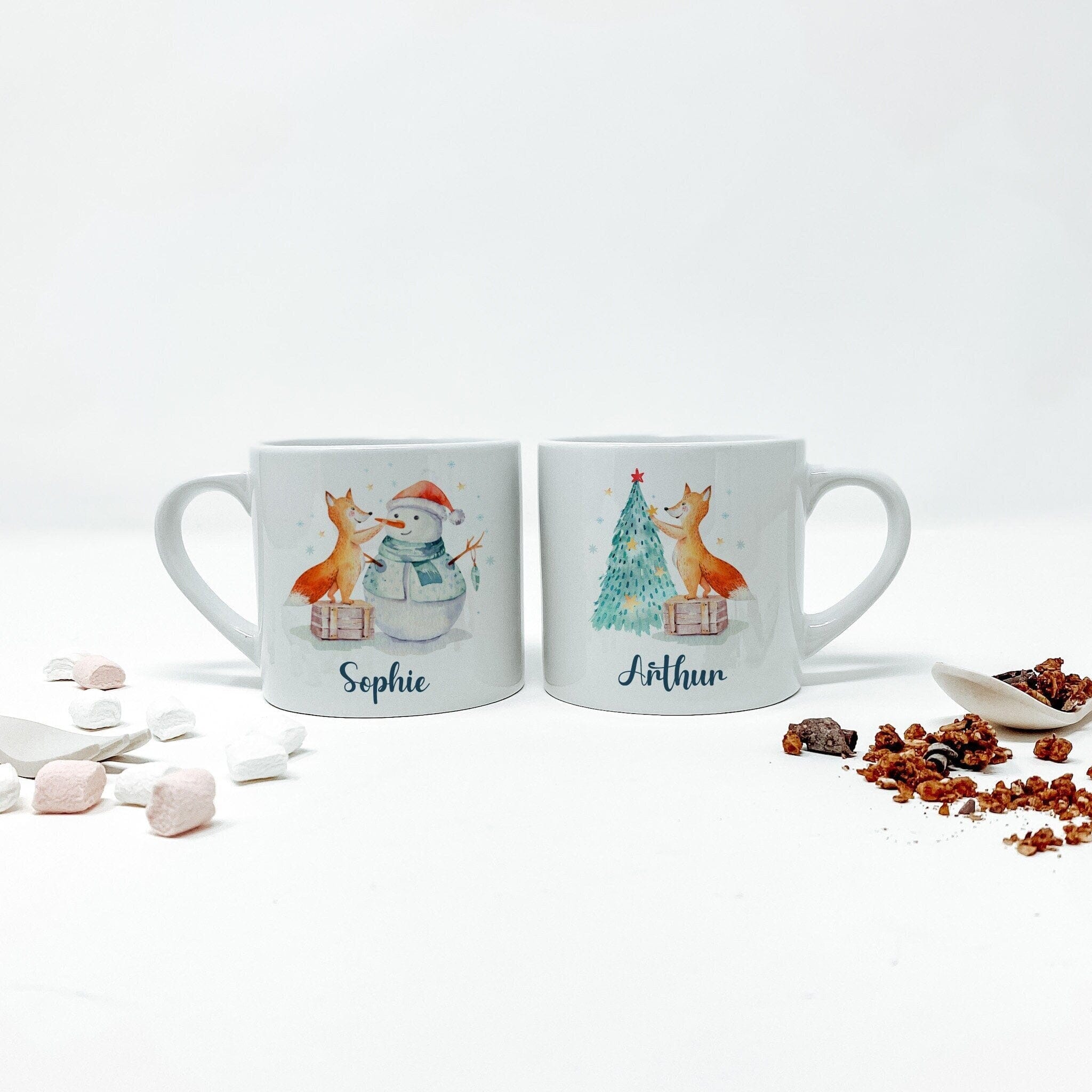 Personalised Kids Christmas Mug With Child's Name Fox Christmas Tree Snowman Boy Girl Gift For Son Daughter