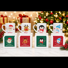 Personalised Kids Christmas Mug with Named Gift Box, Name Santa Reindeer Penguin Snowman, Toddler Xmas