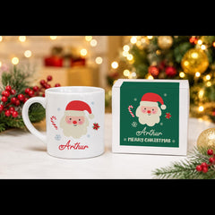 Personalised Kids Christmas Mug with Named Gift Box, Name Santa Reindeer Penguin Snowman, Toddler Xmas