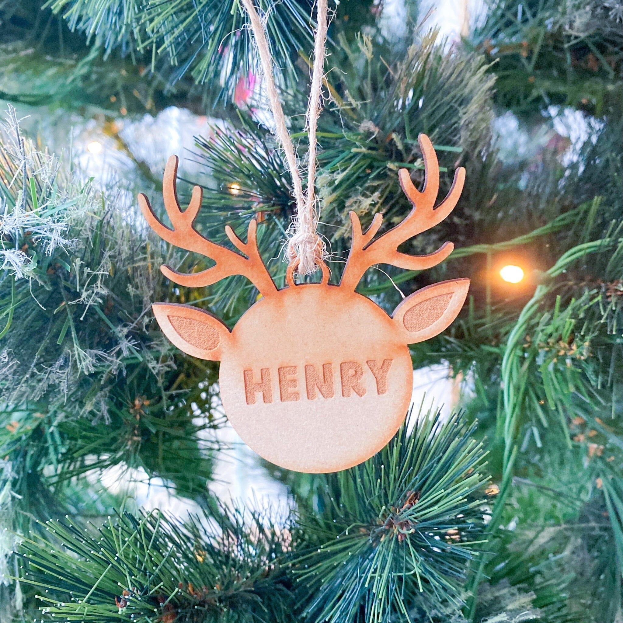 Personalised Kids Christmas Ornament With Name Wooden Reindeer Dainty Xmas Decor Gold Silver Rose Gold Black Natural