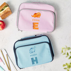 Personalised Kids Dinosaur Lunch Cooler Bag Custom Name School Bag with Initial Fun Dino Design Back to School Gift for Boys Girls Primary