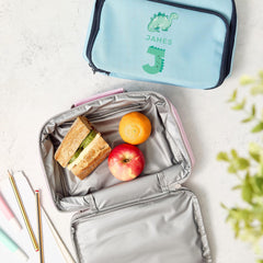 Personalised Kids Dinosaur Lunch Cooler Bag Custom Name School Bag with Initial Fun Dino Design Back to School Gift for Boys Girls Primary