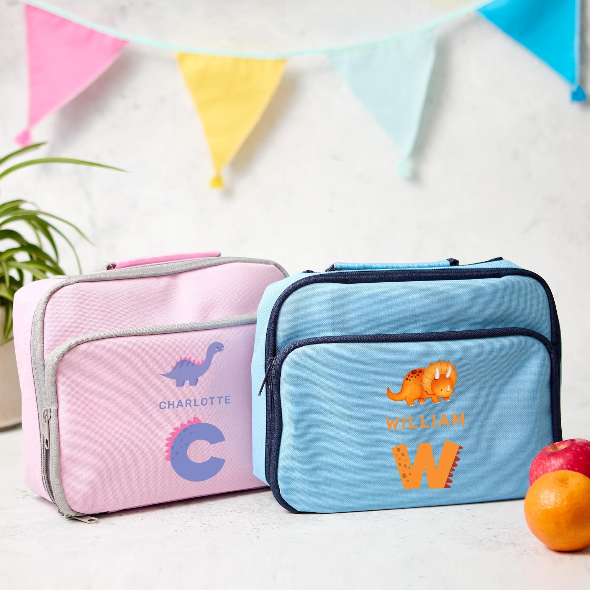Personalised Kids Dinosaur Lunch Cooler Bag Custom Name School Bag with Initial Fun Dino Design Back to School Gift for Boys Girls Primary