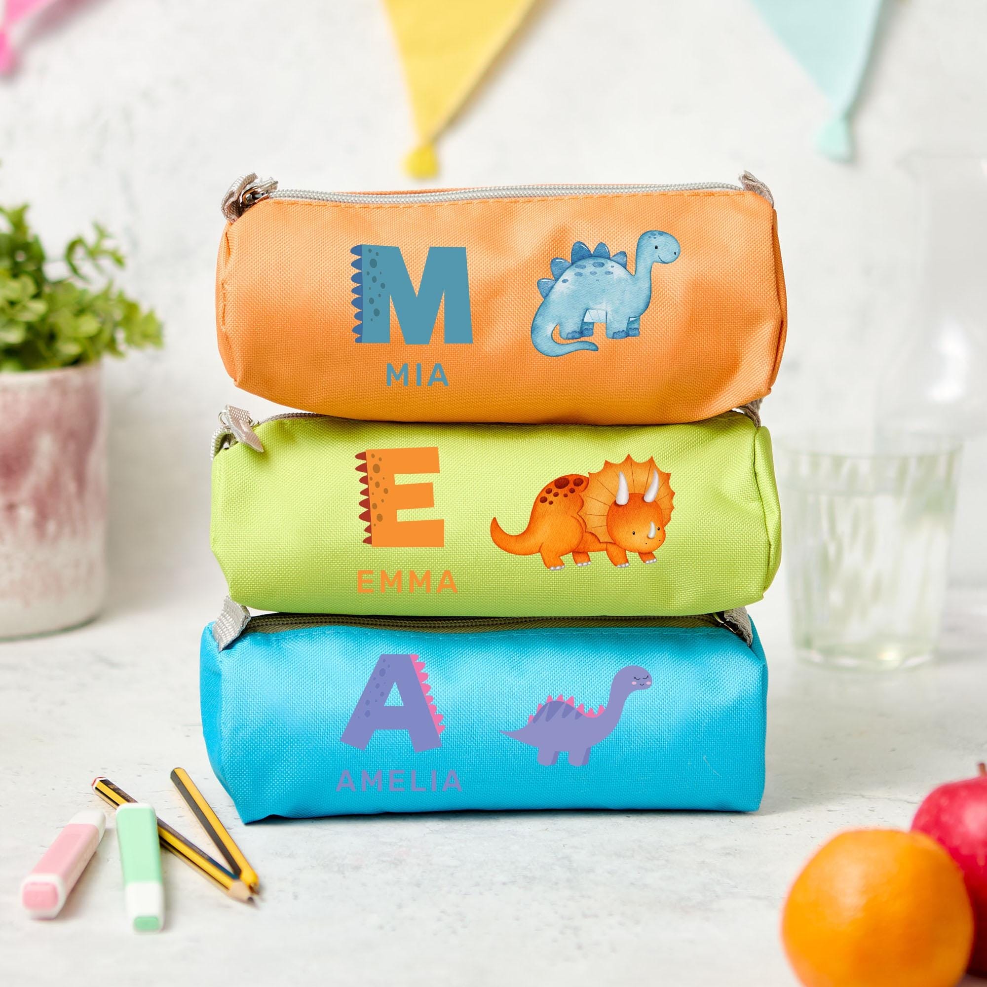 Personalised Kids Dinosaur Pencil Case Custom Name School Stationery with Initial Fun Dino Design Back to School Gift for Boys Girls Primary