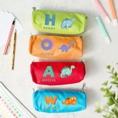 Personalised Kids Dinosaur Pencil Case Custom Name School Stationery with Initial Fun Dino Design Back to School Gift for Boys Girls Primary