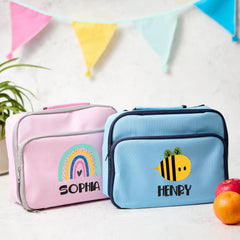 Personalised Kids Lunch Bag Insulated Cooler with Name Back to School Gift for Boys Girls Rainbow Unicorn Astronaut Bee Dinosaur Football