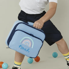 Personalised Kids Lunch Cooler Bag with Kids Name Pink or Blue Rainbow Designs Back to School Gift for Boys Girls Nephew Niece Son Daughter