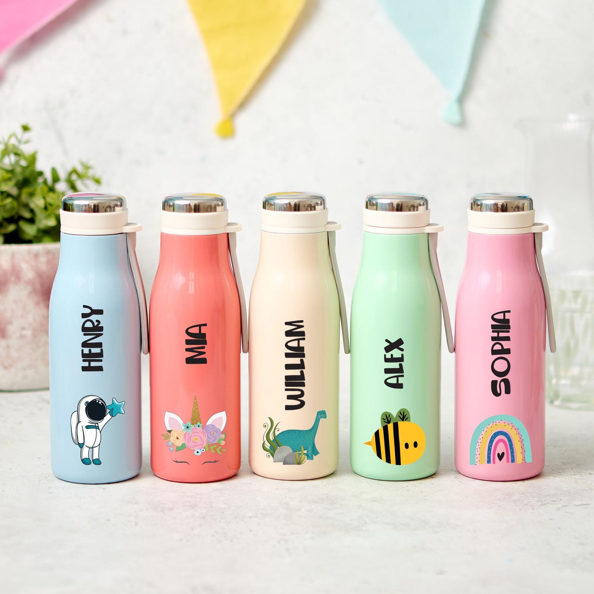 Personalised Kids Stainless Steel Water Bottle 400ml Pastel Flask Bee ...
