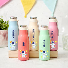 Personalised Kids Stainless Steel Water Bottle Flask Astronaut Rocket Space Design for Boy Girl Back to School Christmas Birthday Gift