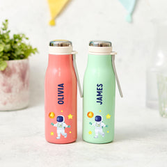 Personalised Kids Stainless Steel Water Bottle Flask Astronaut Rocket Space Design for Boy Girl Back to School Christmas Birthday Gift