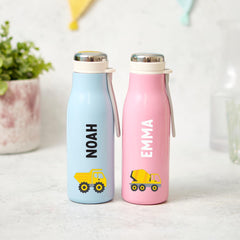 Personalised Kids Stainless Steel Water Bottle Flask Digger Dump Truck Cement Mixer Design for Boy Girl Back to School Christmas Birthday