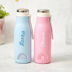 Personalised Kids Stainless Steel Water Bottle Pastel Flask Rainbow Design for Boy Girl Back to School Christmas Birthday Gift for Boy Girl