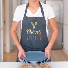 Personalised Kitchen Apron, Name Gift for Mum, Grandma, Chef, Housewarming, Christmas, Adjustable Neck