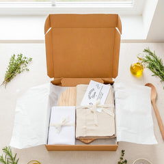 Personalised Kitchen Gift Set for Her – Apron, Heart Chopping Board & Tea Towel with Card