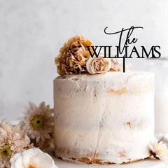 Personalised Last Name Wedding Cake Topper, Family Engagement Anniversary Decor, Wooden Silver Rose Gold Black Custom