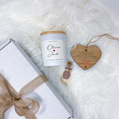 Personalised Love Themed Candle With Wooden Heart With Couple Names Gift For Her Valentines Day Fiancéee
