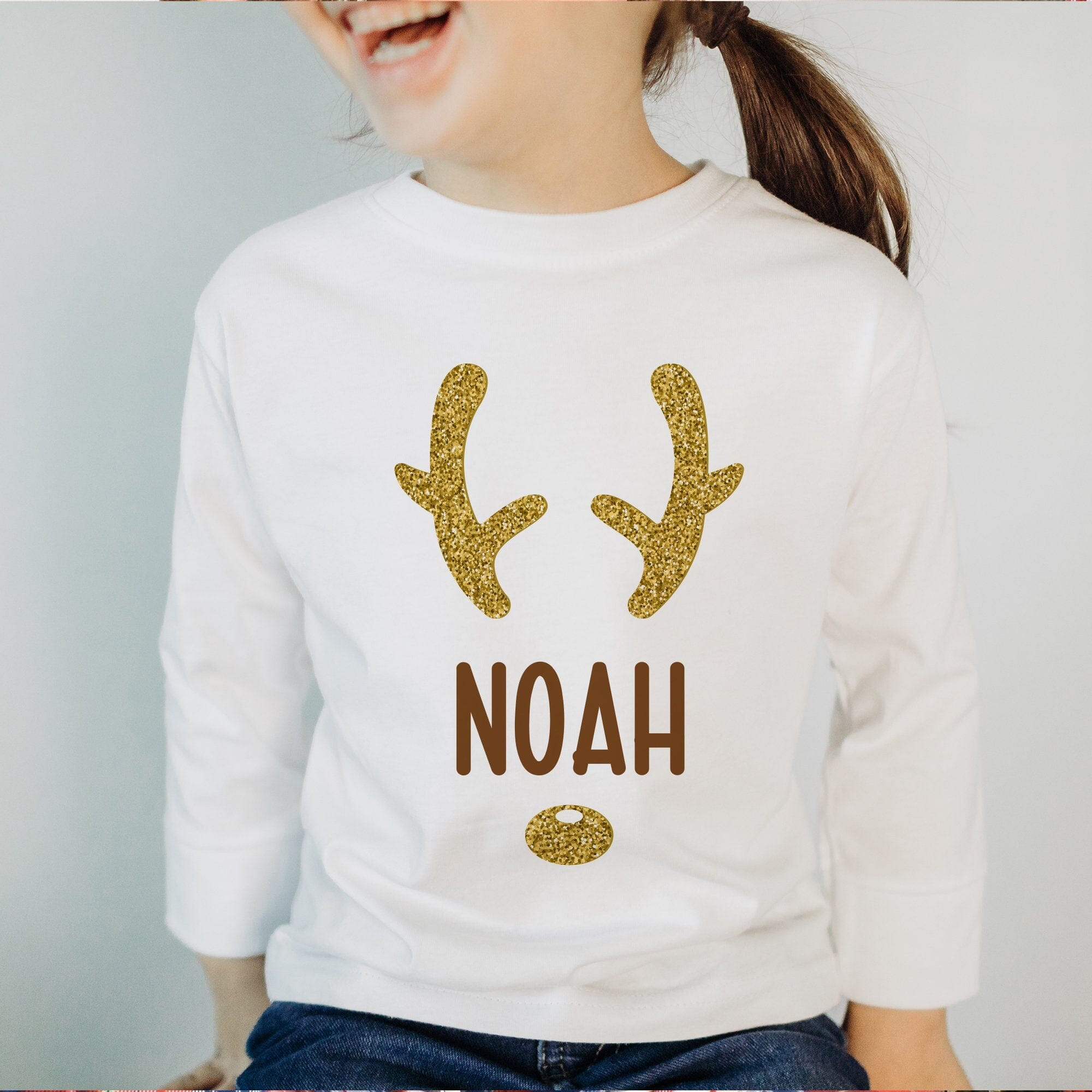 Personalised Matching Family Christmas Jumper With Name In Gold Glitter Unisex Adult And Kids Size